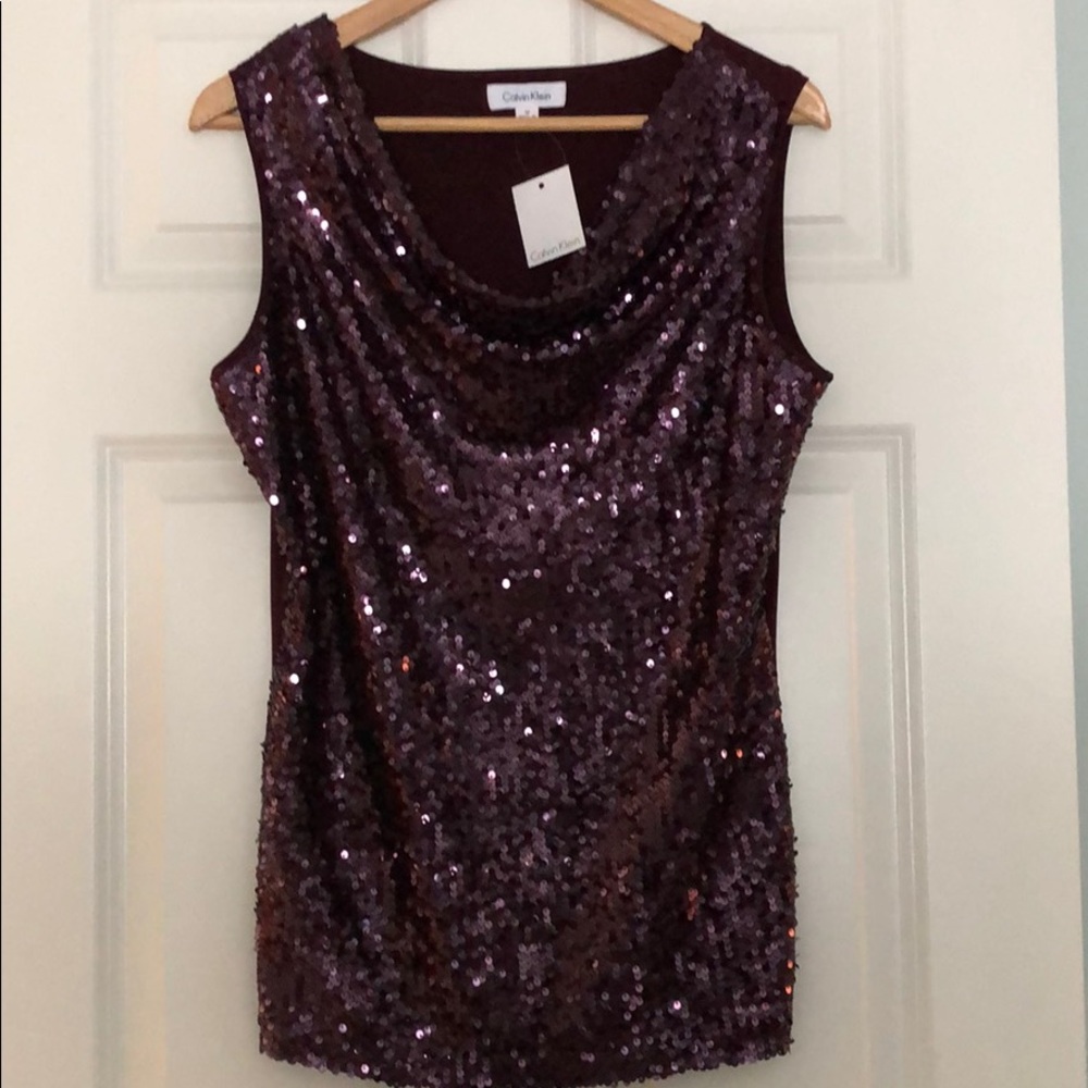 NWT Calvin Klein plum sequins shirt size medium